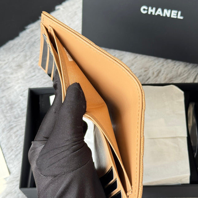CHANEL 25S CF SMALL TRI FOLD WALLET 11 IN GOLDEN CARAMEL CAVIAR GOLD HARDWARE