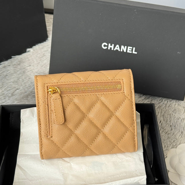 CHANEL 25S CF SMALL TRI FOLD WALLET 11 IN GOLDEN CARAMEL CAVIAR GOLD HARDWARE