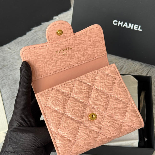 CHANEL 25S CF SMALL TRI FOLD WALLET 11 IN PEACH PINK CAVIAR GOLD HARDWARE