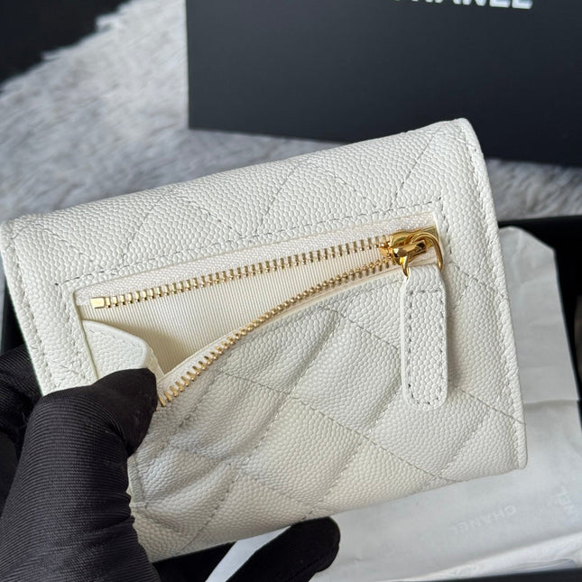 CHANEL 25S CF SMALL TRI FOLD WALLET 11 IN IVORY CAVIAR GOLD HARDWARE