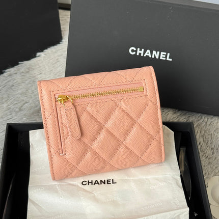 CHANEL 25S CF SMALL TRI FOLD WALLET 11 IN PEACH PINK CAVIAR GOLD HARDWARE