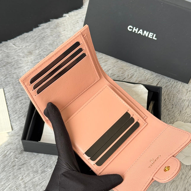 CHANEL 25S CF SMALL TRI FOLD WALLET 11 IN PEACH PINK CAVIAR GOLD HARDWARE