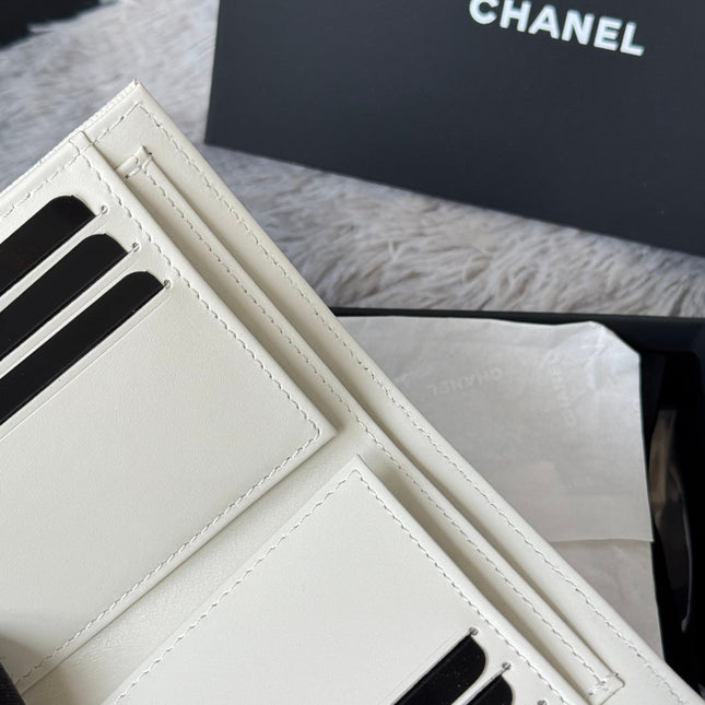 CHANEL 25S CF SMALL TRI FOLD WALLET 11 IN IVORY CAVIAR GOLD HARDWARE