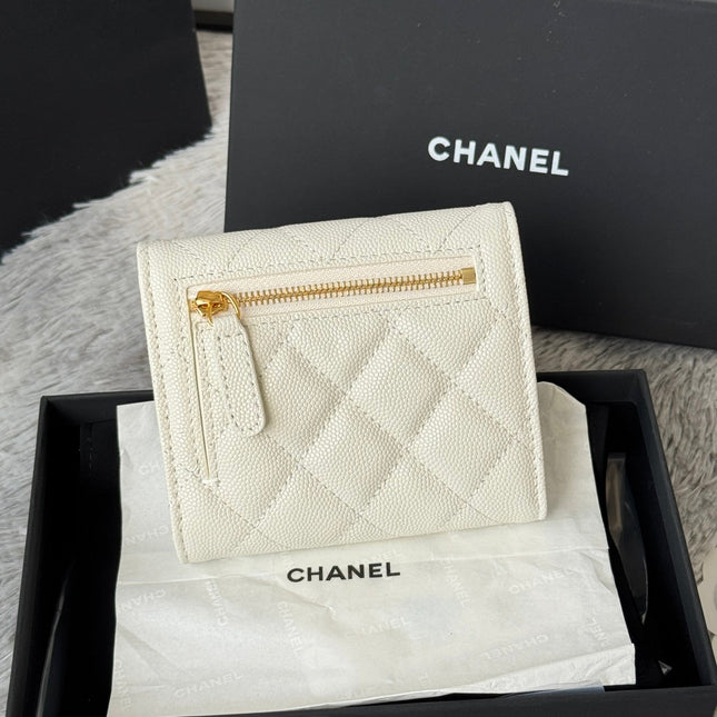 CHANEL 25S CF SMALL TRI FOLD WALLET 11 IN IVORY CAVIAR GOLD HARDWARE