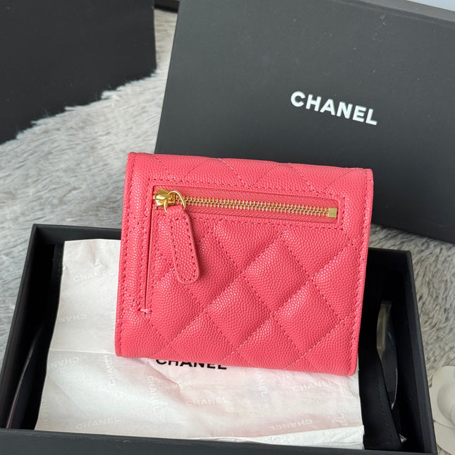 CHANEL 25S CF SMALL TRI FOLD WALLET 11 IN WATERMELON CAVIAR GOLD HARDWARE