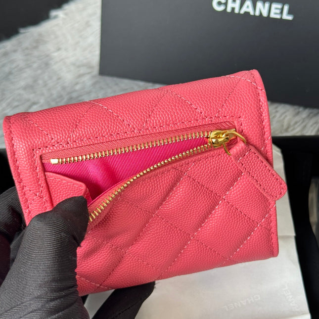 CHANEL 25S CF SMALL TRI FOLD WALLET 11 IN WATERMELON CAVIAR GOLD HARDWARE