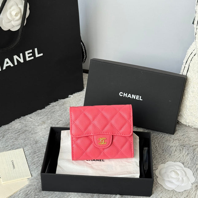 CHANEL 25S CF SMALL TRI FOLD WALLET 11 IN WATERMELON CAVIAR GOLD HARDWARE