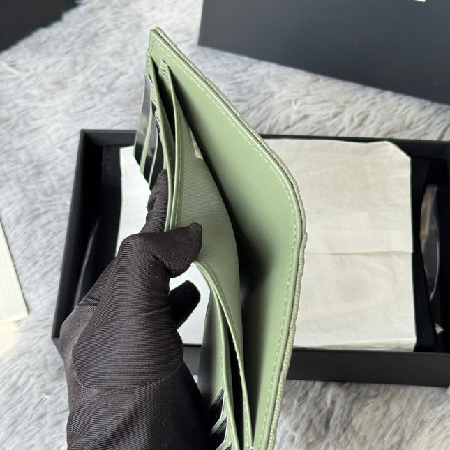 CHANEL 25S CF SMALL TRI FOLD WALLET 11 IN MOSS GREEN CAVIAR GOLD HARDWARE