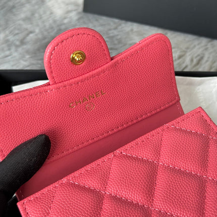 CHANEL 25S CF SMALL TRI FOLD WALLET 11 IN WATERMELON CAVIAR GOLD HARDWARE