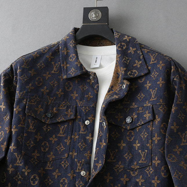 LV SHIRT JACKET IN NAVY BLUE JACQUARD FABRIC 238979