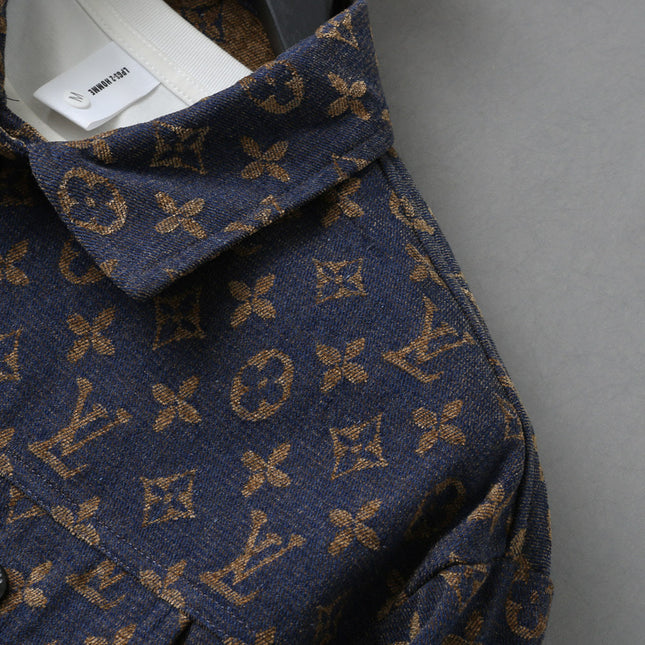 LV SHIRT JACKET IN NAVY BLUE JACQUARD FABRIC 238979