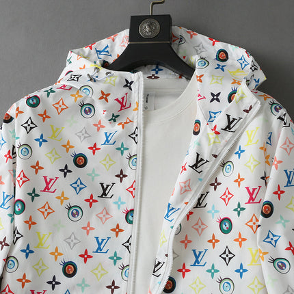 LV WHITE WINDBREAKER WITH COLORFUL MONOGRAM 238983