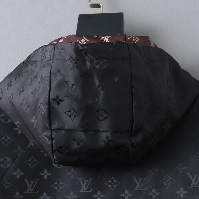 LV BLACK AND WINE RED TRIM MONOGRAM HOODED JACKET 238984