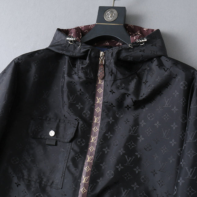 LV BLACK AND WINE RED TRIM MONOGRAM HOODED JACKET 238984
