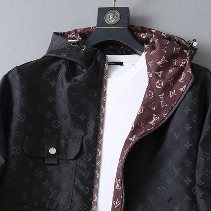 LV BLACK AND WINE RED TRIM MONOGRAM HOODED JACKET 238984