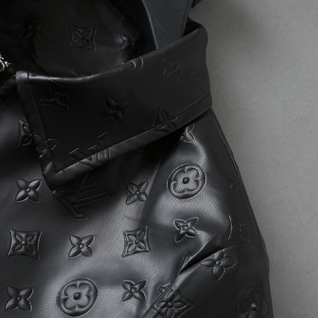 LV SHIRT JACKET IN BLACK CALFSKIN EMBOSSED LOGO 238988