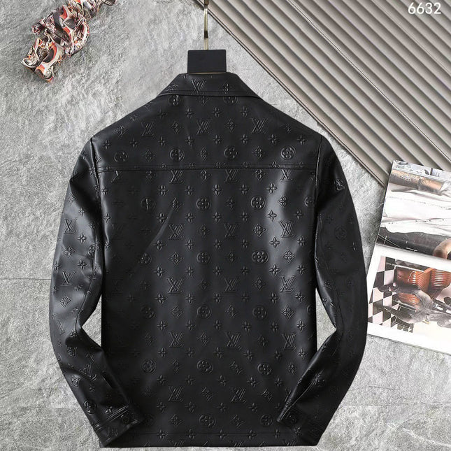 LV SHIRT JACKET IN BLACK CALFSKIN EMBOSSED LOGO 238988