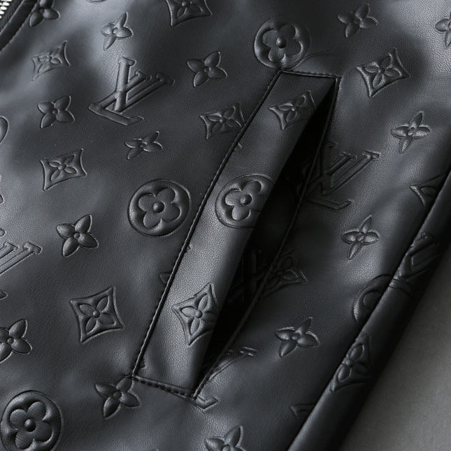 LV SHIRT JACKET IN BLACK CALFSKIN EMBOSSED LOGO 238988