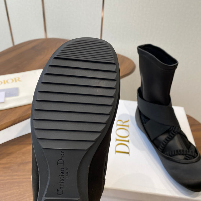 DIOR 25S STRETCH BALLET BOOTS IN BLACK FULL SATIN