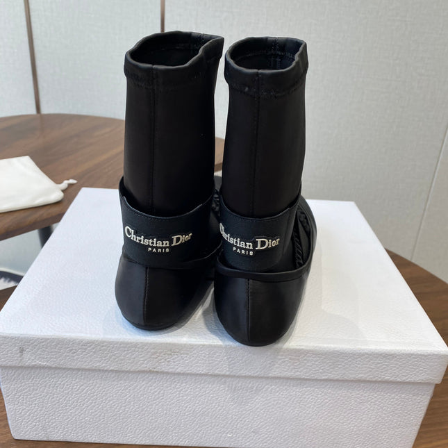 DIOR 25S STRETCH BALLET BOOTS IN BLACK FULL SATIN