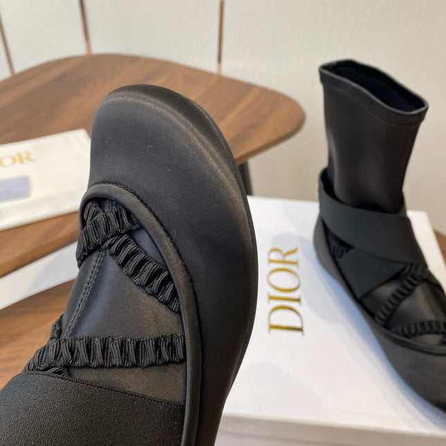 DIOR 25S STRETCH BALLET BOOTS IN BLACK FULL SATIN