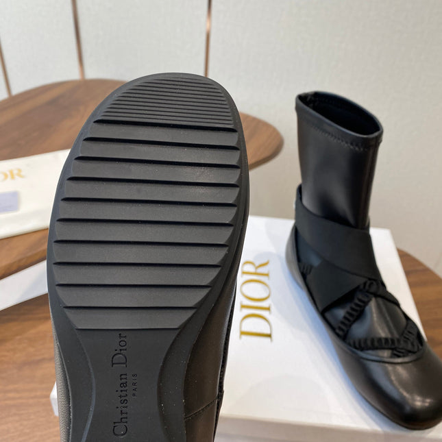 DIOR 25S STRETCH BALLET BOOTS IN BLACK FULL CALFSKIN