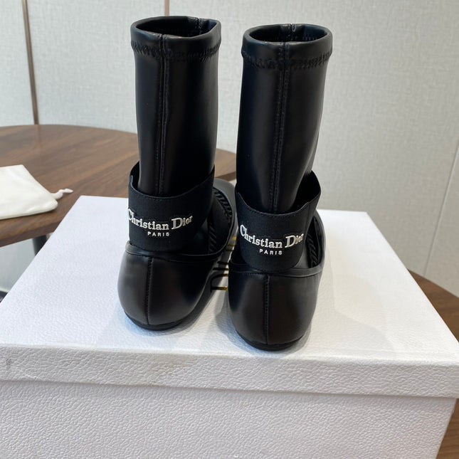 DIOR 25S STRETCH BALLET BOOTS IN BLACK FULL CALFSKIN