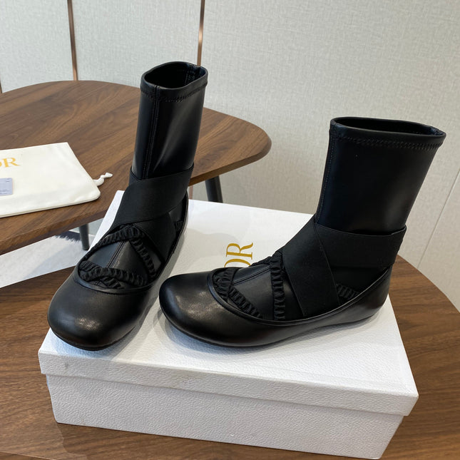 DIOR 25S STRETCH BALLET BOOTS IN BLACK FULL CALFSKIN