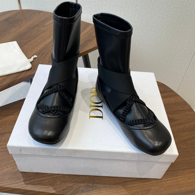 DIOR 25S STRETCH BALLET BOOTS IN BLACK FULL CALFSKIN