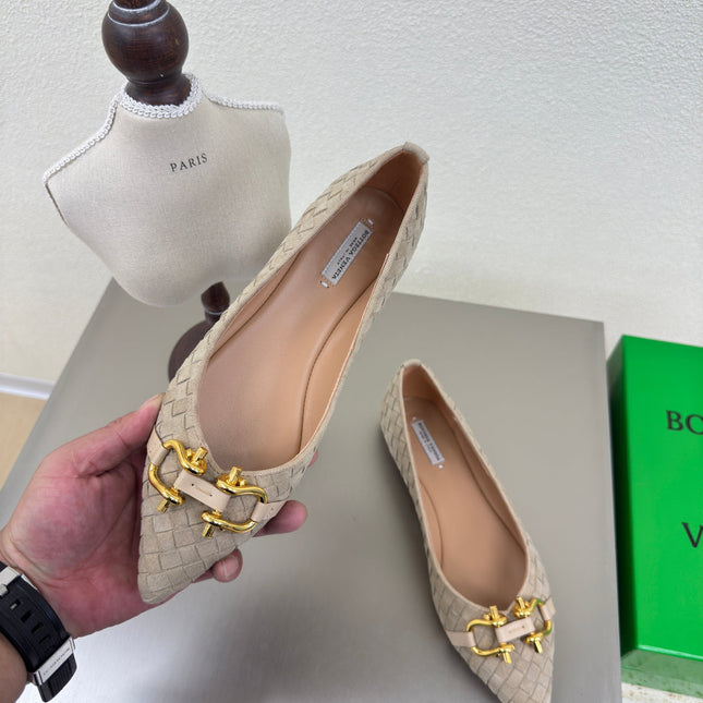 BALLET FLAT IN SAND BROWN INTRECCIATO SUEDE