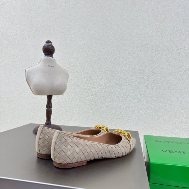 BALLET FLAT IN SAND BROWN INTRECCIATO SUEDE