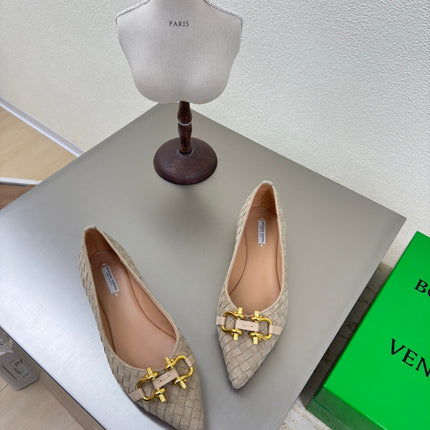 BALLET FLAT IN SAND BROWN INTRECCIATO SUEDE