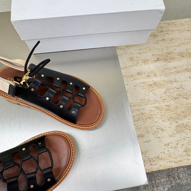 CELINE 25S BILLIE CHUNKY SANDAL IN BLACK CALFSKIN AND TEXTILE