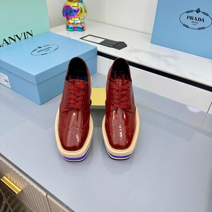 PRADA 25S FLAT WEDGE SHOES 60MM IN WINE RED CALFSKIN