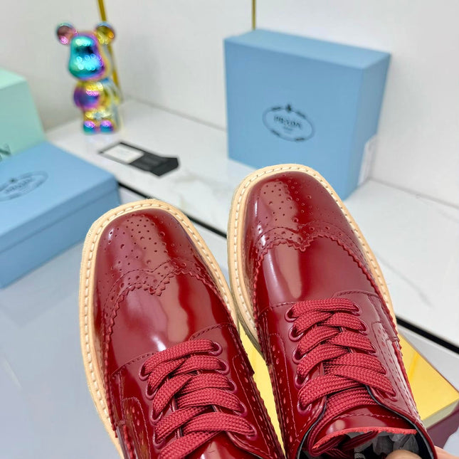 PRADA 25S FLAT WEDGE SHOES 60MM IN WINE RED CALFSKIN