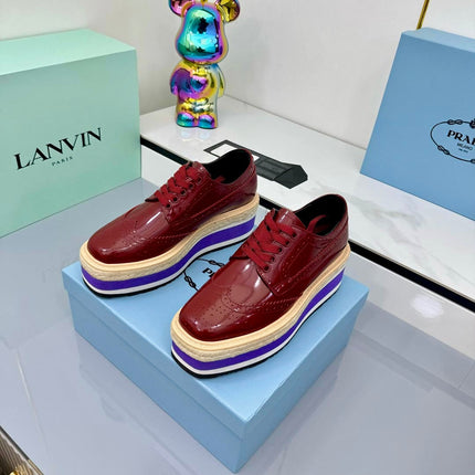 PRADA 25S FLAT WEDGE SHOES 60MM IN WINE RED CALFSKIN