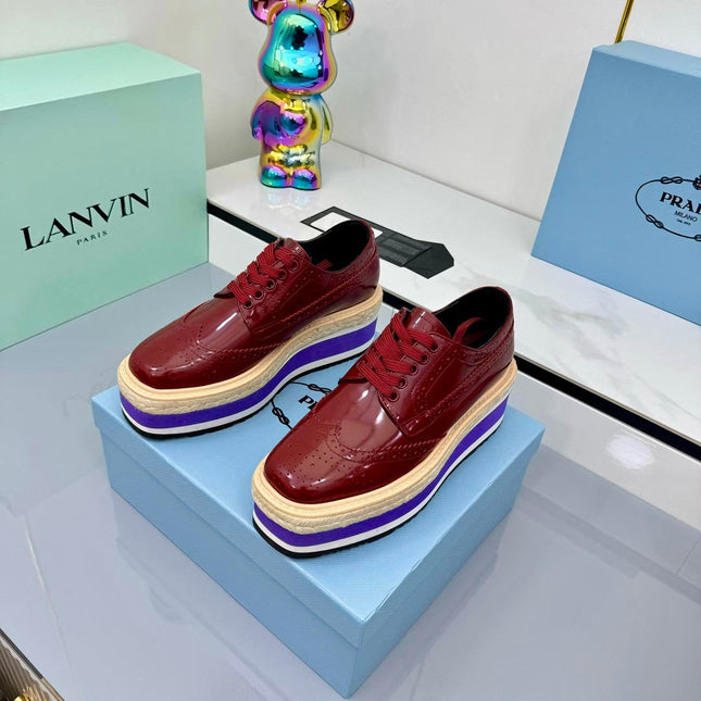 PRADA 25S FLAT WEDGE SHOES 60MM IN WINE RED CALFSKIN