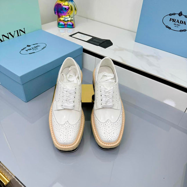 PRADA 25S FLAT WEDGE SHOES 60MM IN WHITE CALFSKIN