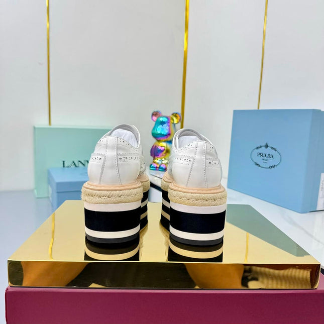 PRADA 25S FLAT WEDGE SHOES 60MM IN WHITE CALFSKIN