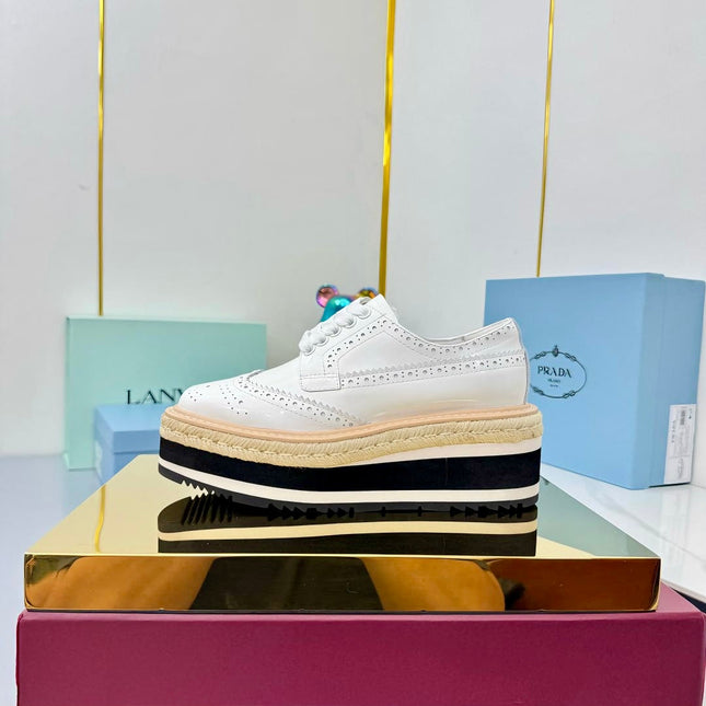 PRADA 25S FLAT WEDGE SHOES 60MM IN WHITE CALFSKIN