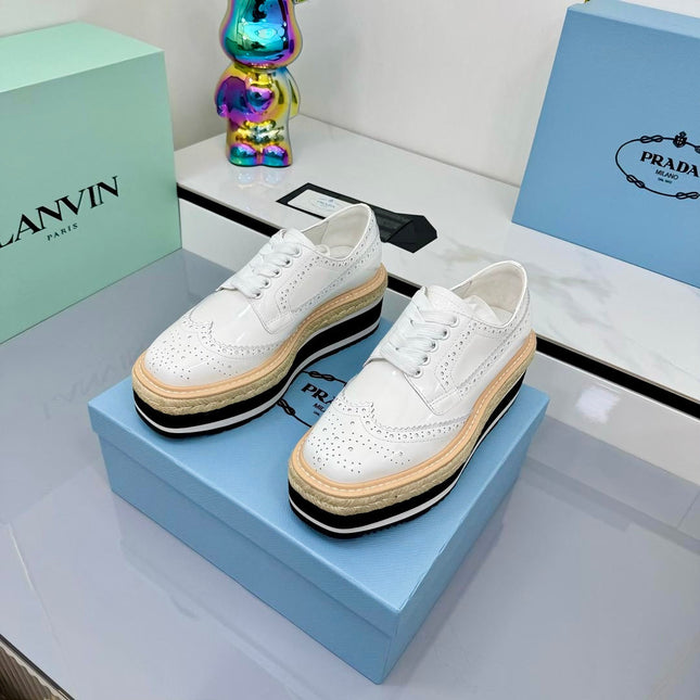 PRADA 25S FLAT WEDGE SHOES 60MM IN WHITE CALFSKIN