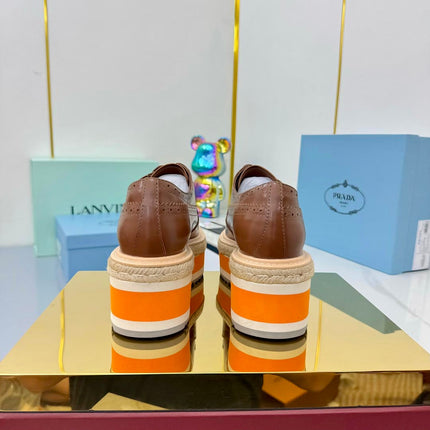 PRADA 25S FLAT WEDGE SHOES 60MM IN DARK BROWN CALFSKIN