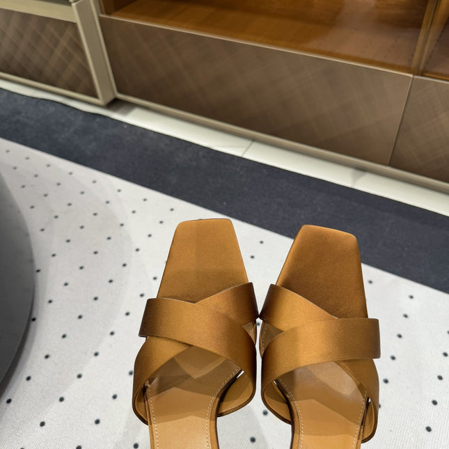 OPYUM HIGH MULES IN BROWNIE SILK