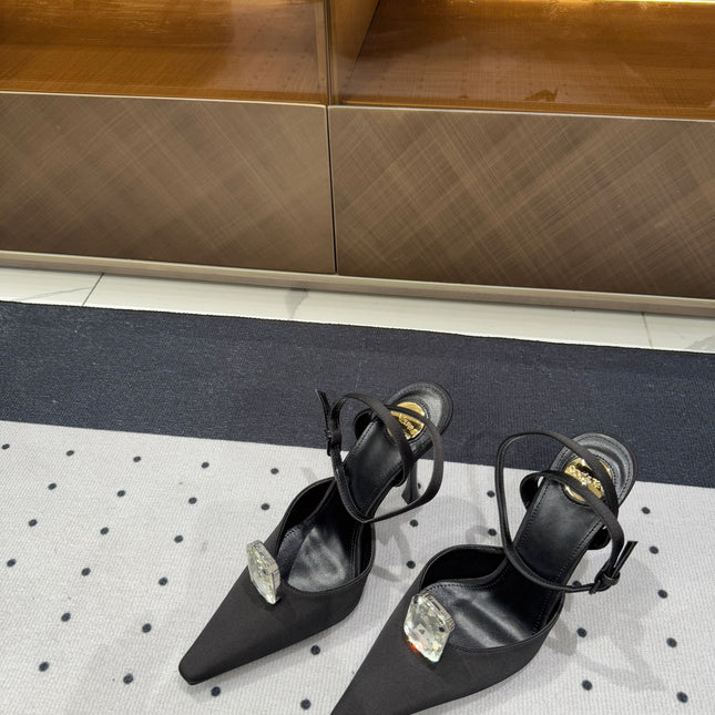 HARLOW PUMPS IN BLACK SATIN CREPE AND CRYSTALS