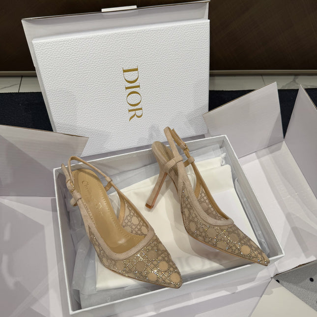 HIGH HEELS SLINGBACK IN CAMEL BEIGE LAMB SUEDE 10 CM