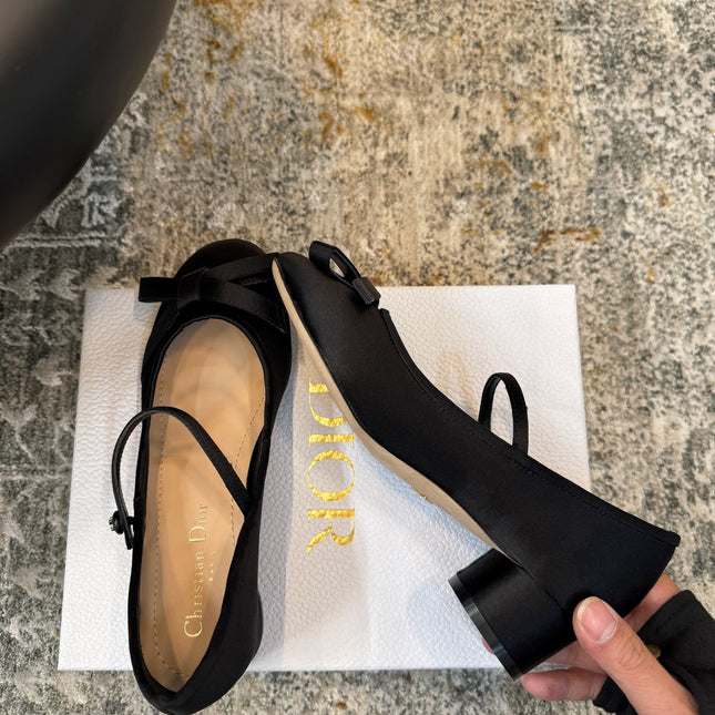 DIOR 25S LOVELY‑D BALLET FLAT 45MM IN BLACK SATIN