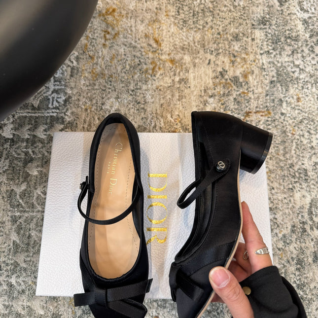 DIOR 25S LOVELY‑D BALLET FLAT 45MM IN BLACK SATIN