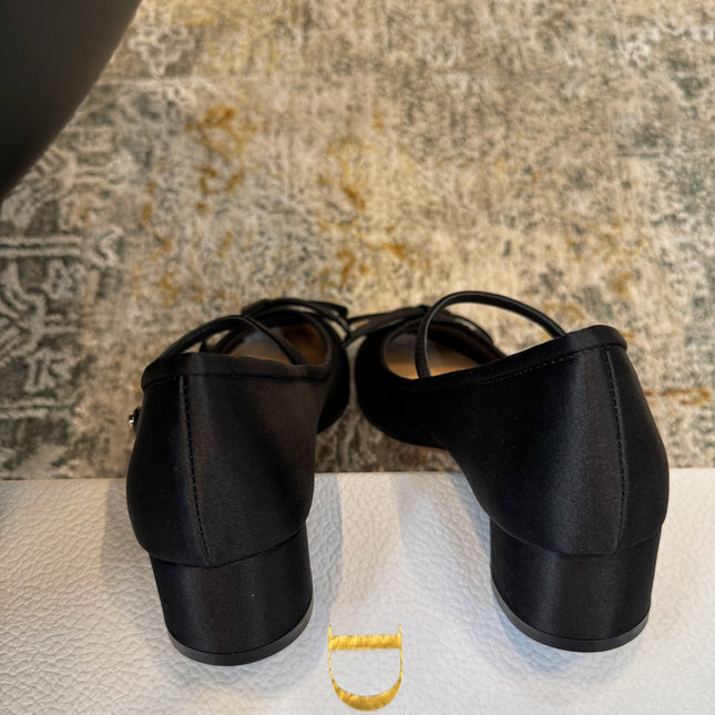 DIOR 25S LOVELY‑D BALLET FLAT 45MM IN BLACK SATIN