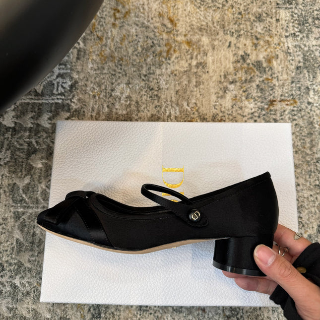 DIOR 25S LOVELY‑D BALLET FLAT 45MM IN BLACK SATIN