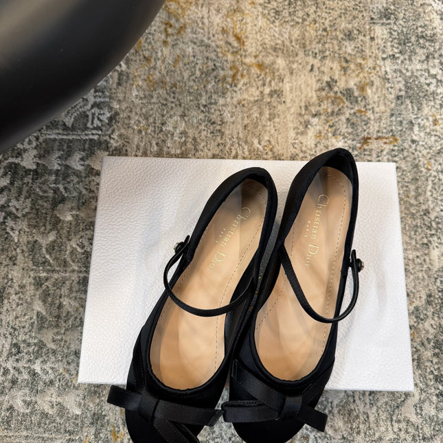 DIOR 25S LOVELY‑D BALLET FLAT 45MM IN BLACK SATIN